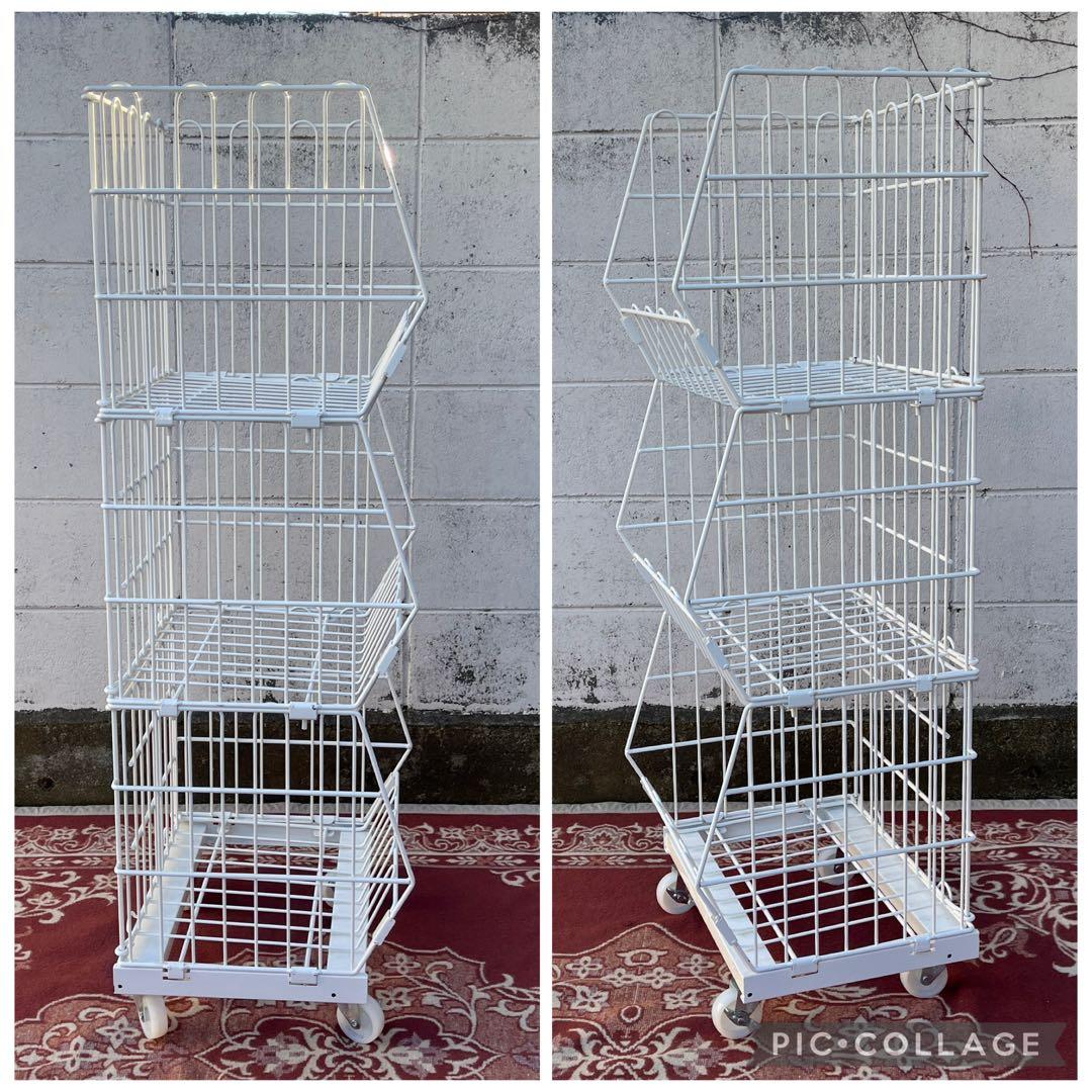 ジャンブルバスケット バスケットワゴン 3段ラック キッチンラック ランドリーA