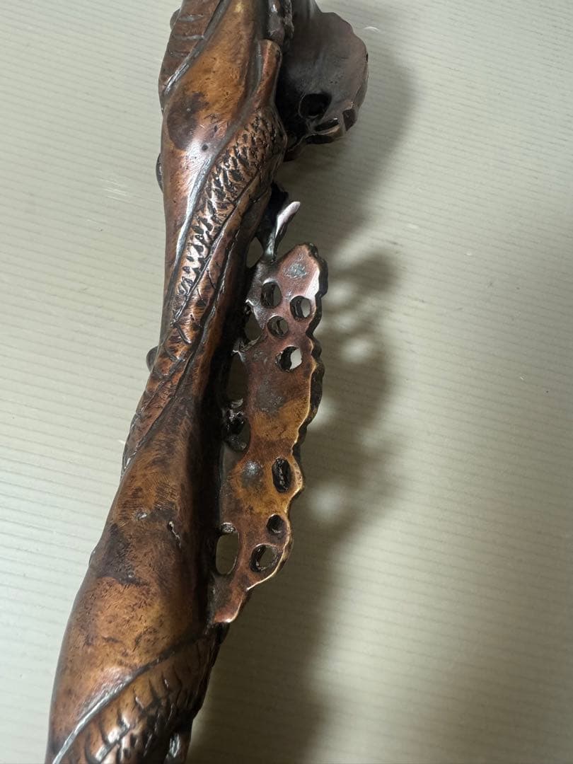 2140  銅製  龍文  如意   細工　置物　時代物