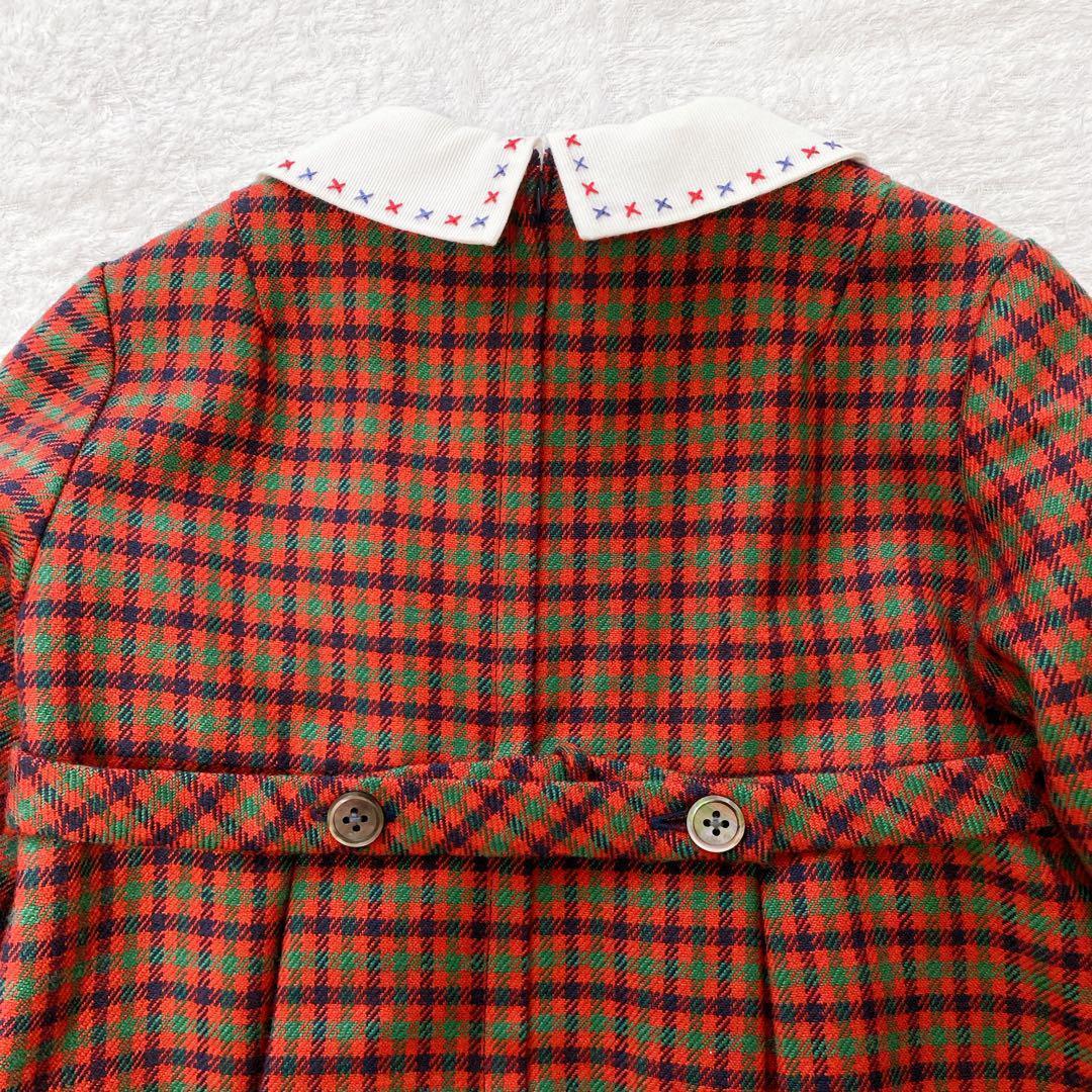 【極美品】familiar ファミリア 赤 チェック 長袖 ワンピース 白襟