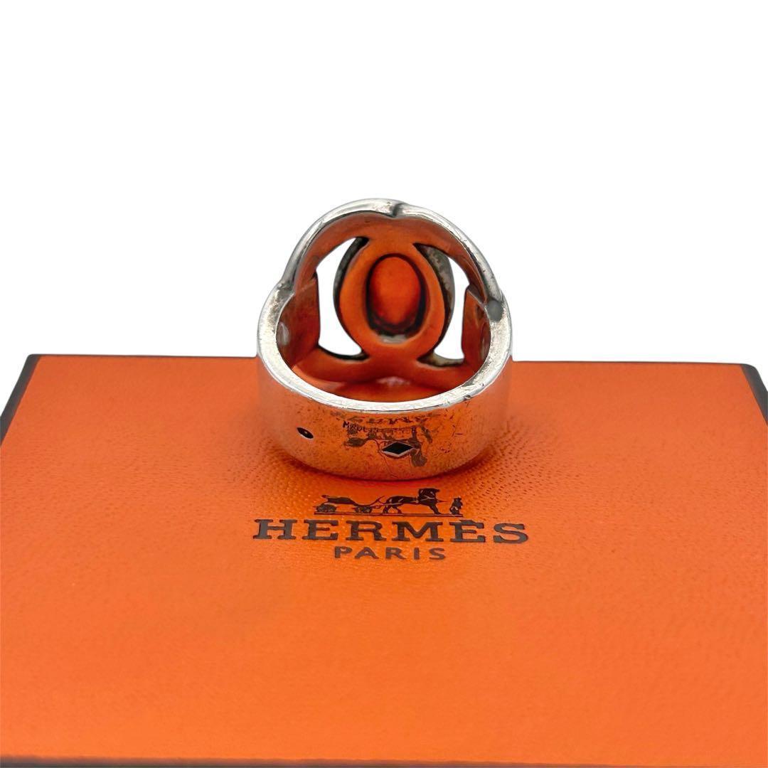 【幻】HERMES ヴィンテージ リング カーネリアン コンビ Ag925 52