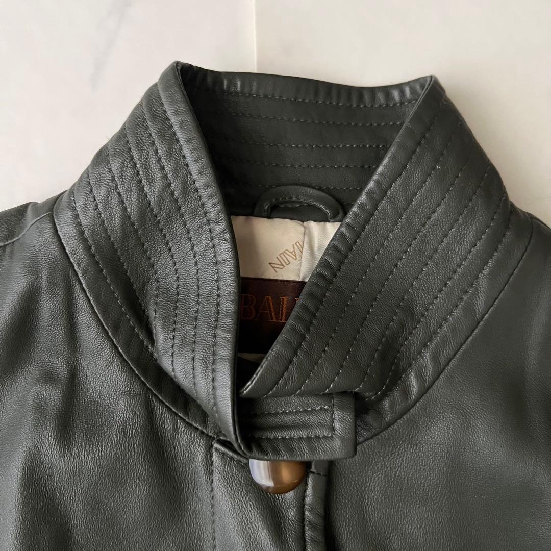 BALMAIN バルマン レザーロングコート モスグリーン 11号 ラムレザー