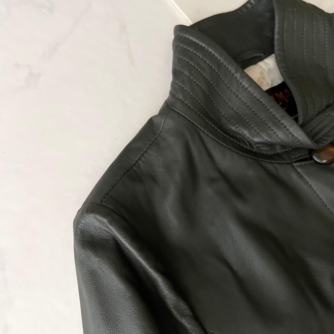 BALMAIN バルマン レザーロングコート モスグリーン 11号 ラムレザー