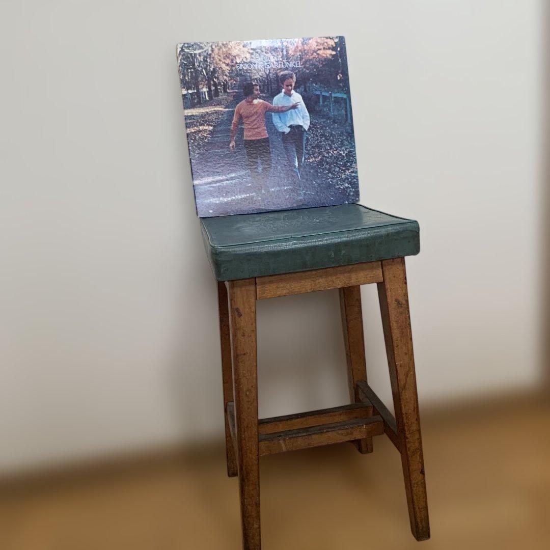 昭和レトロ　木製スツール 緑色クッション付き アンティーク　インテリア　オブジェ