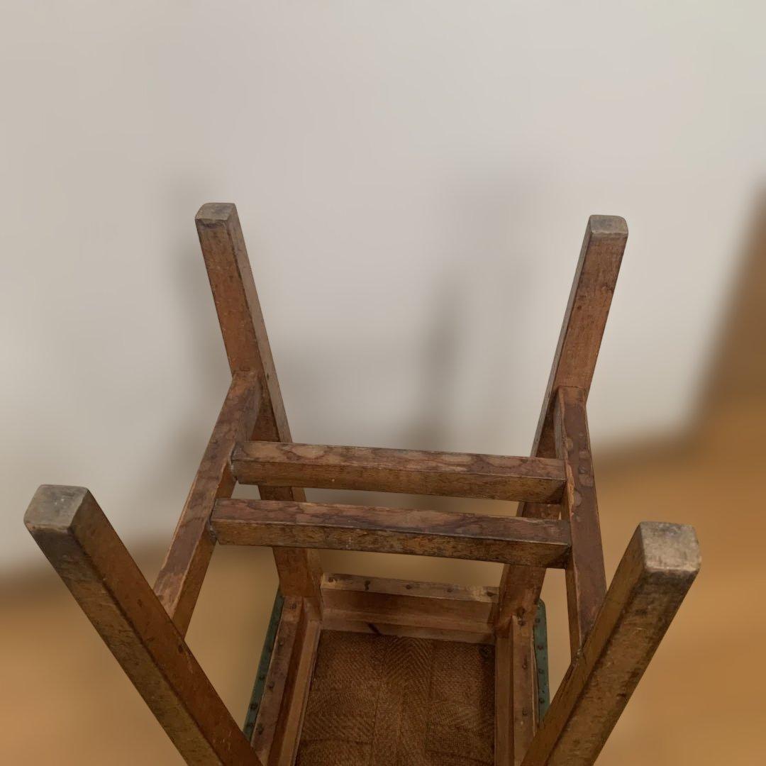 昭和レトロ　木製スツール 緑色クッション付き アンティーク　インテリア　オブジェ