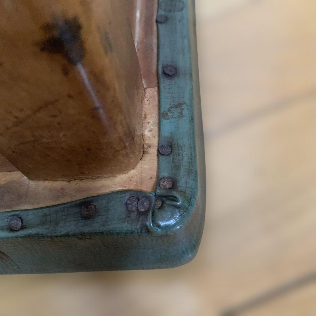 昭和レトロ　木製スツール 緑色クッション付き アンティーク　インテリア　オブジェ