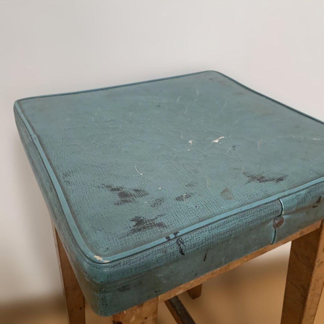 昭和レトロ　木製スツール 緑色クッション付き アンティーク　インテリア　オブジェ