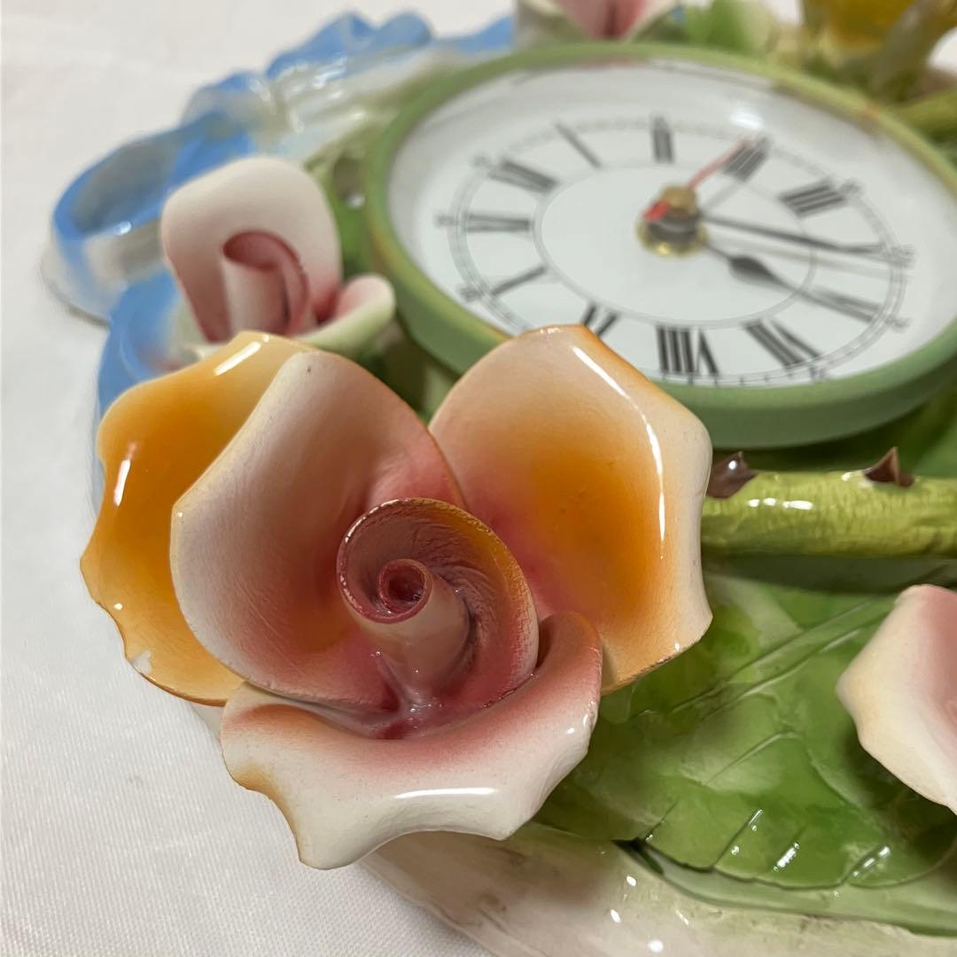 【貴重】REGAL BASSANOイタリア製　薔薇の壁掛け時計・西洋陶器・バラ