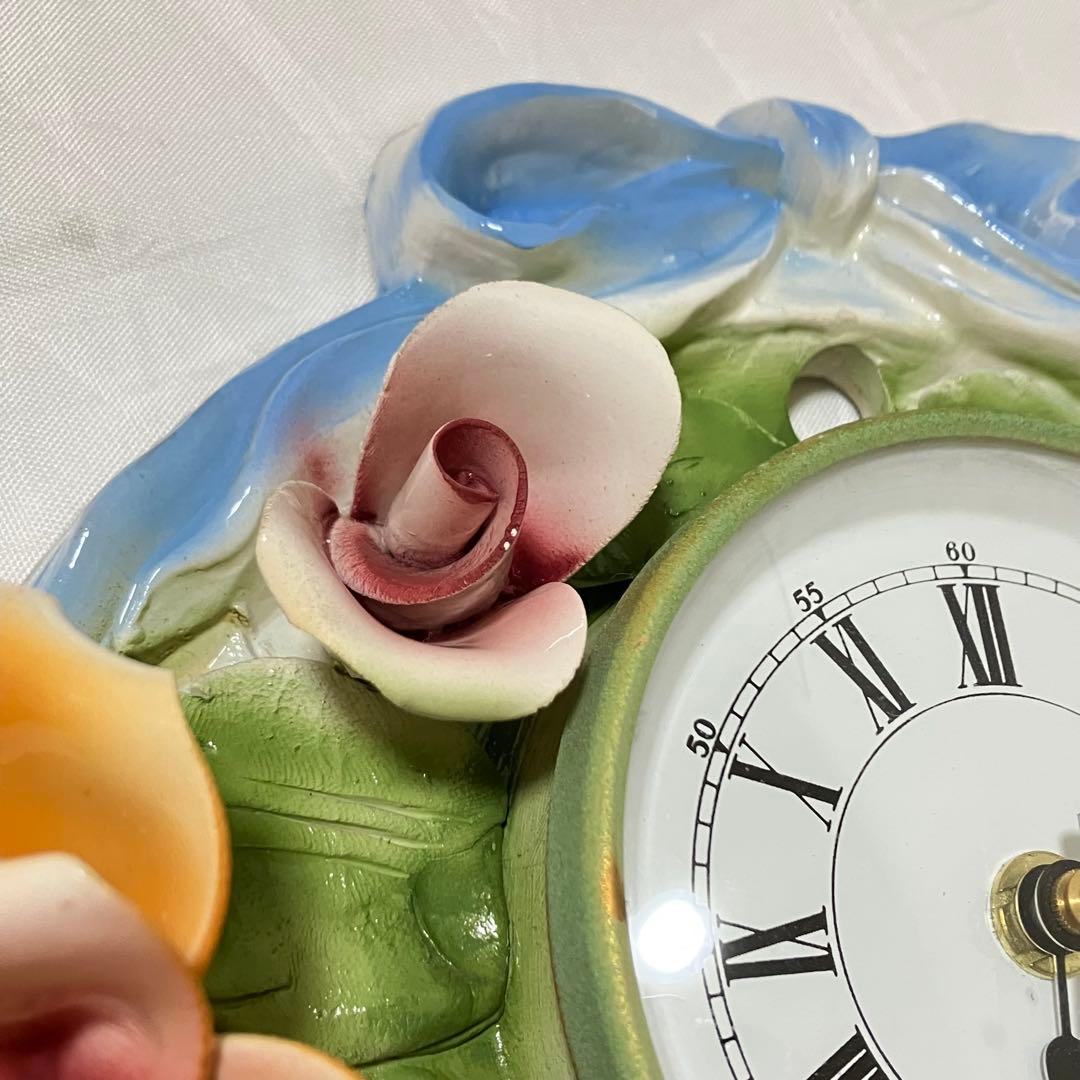 【貴重】REGAL BASSANOイタリア製　薔薇の壁掛け時計・西洋陶器・バラ