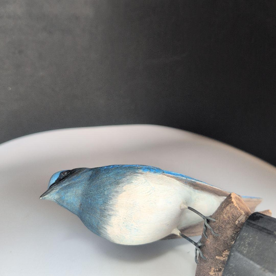 オオルリ　幸せ運ぶ青い鳥　木彫りの野鳥　野鳥彫刻　 リアルバードカービング
