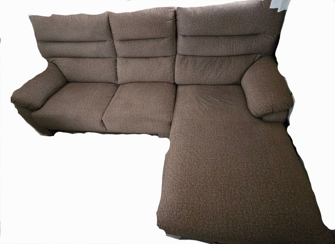 【太陽家具】 カウチソファ 3人掛け ブラウン 大型