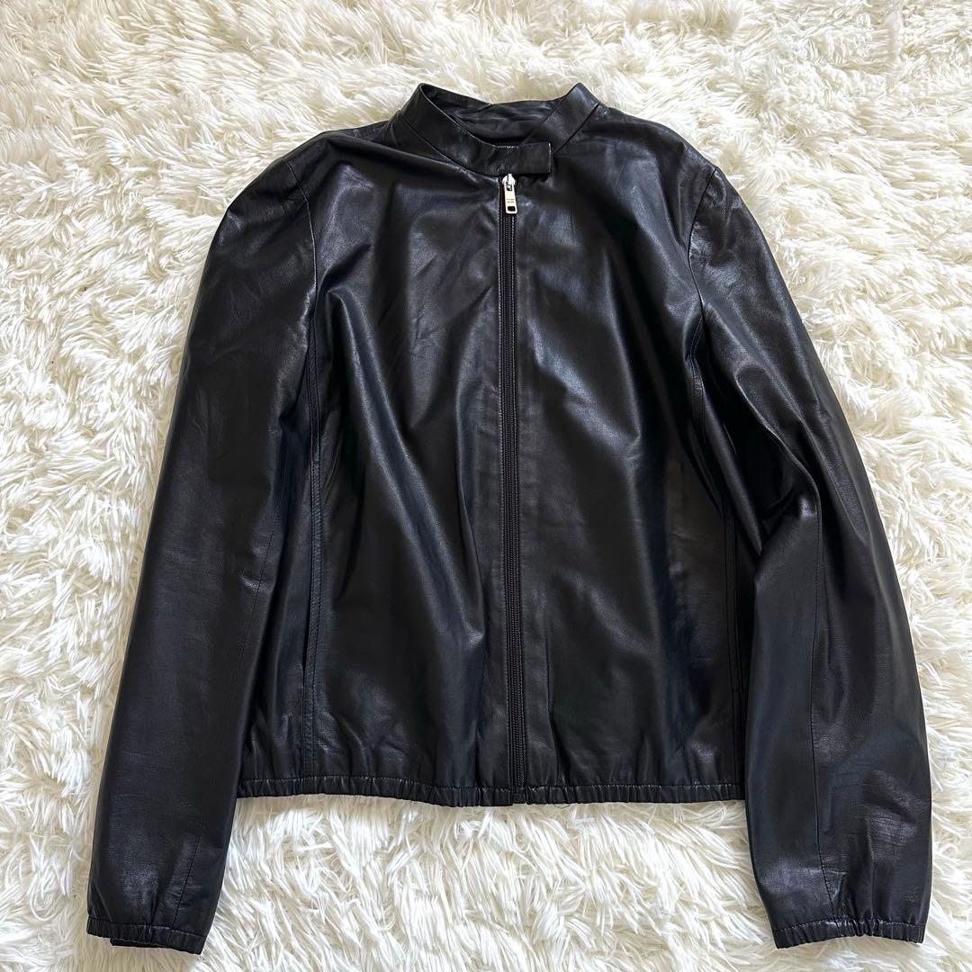 美品 PRADA ラムレザージップアップジャケット イタリア製 三角ロゴ