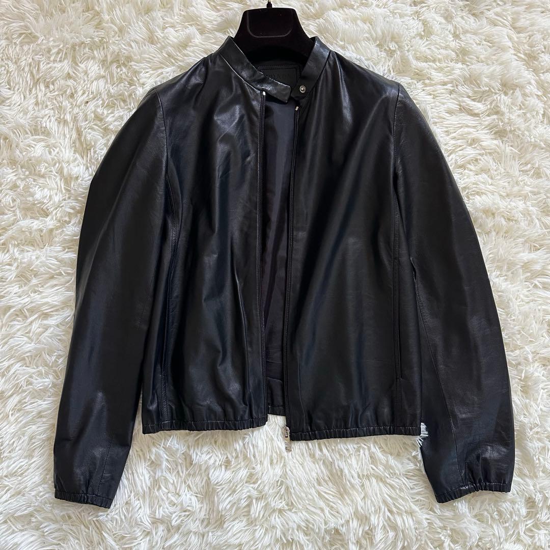 美品 PRADA ラムレザージップアップジャケット イタリア製 三角ロゴ