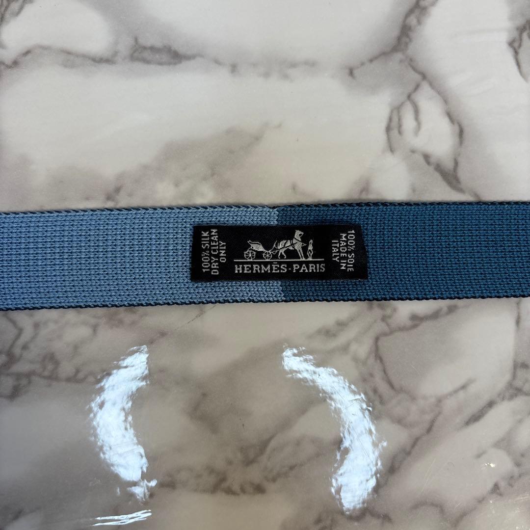 【箱&カード付極美品✨】HERMES ニットタイ　4way ブルー　ネイビー　青