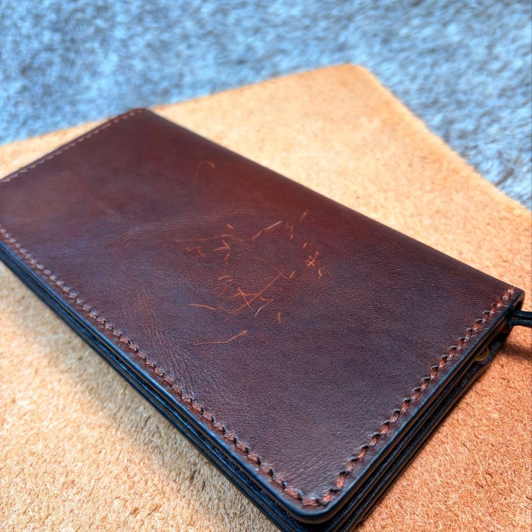 トラッカーウォレットロング3層+1ポケ.牛オイルヌメ.チョコ