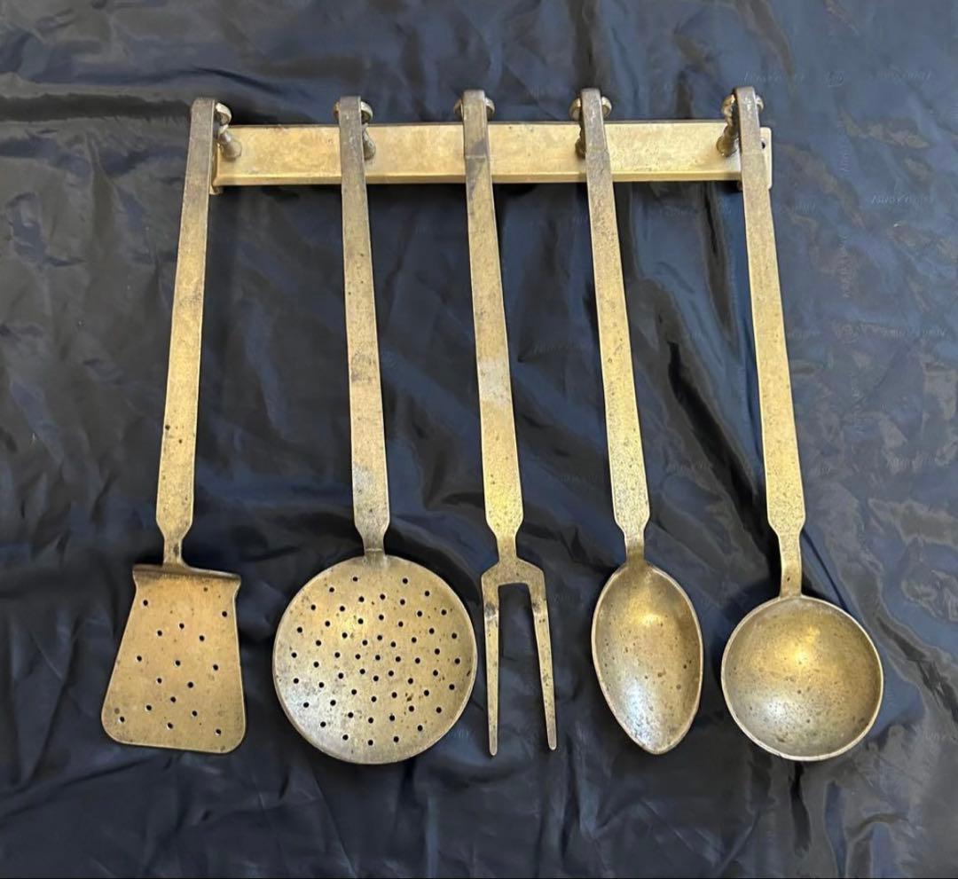 真鍮製 レードル フォーク ターナー 穴開きレードル スプーン 5点 フランス