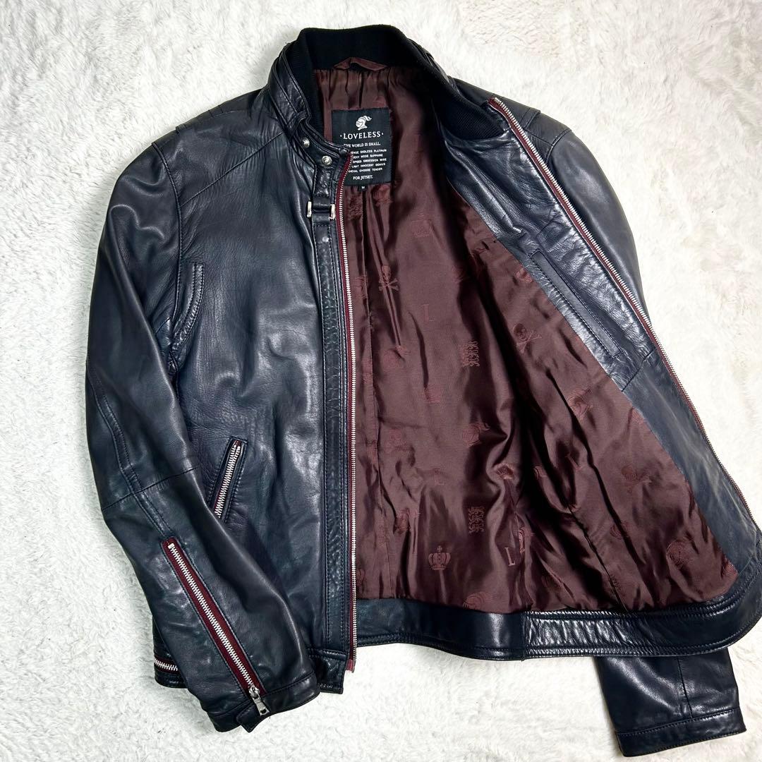 LOVELESS 総柄　レザージャケット　シングル　ライダース　ブラック