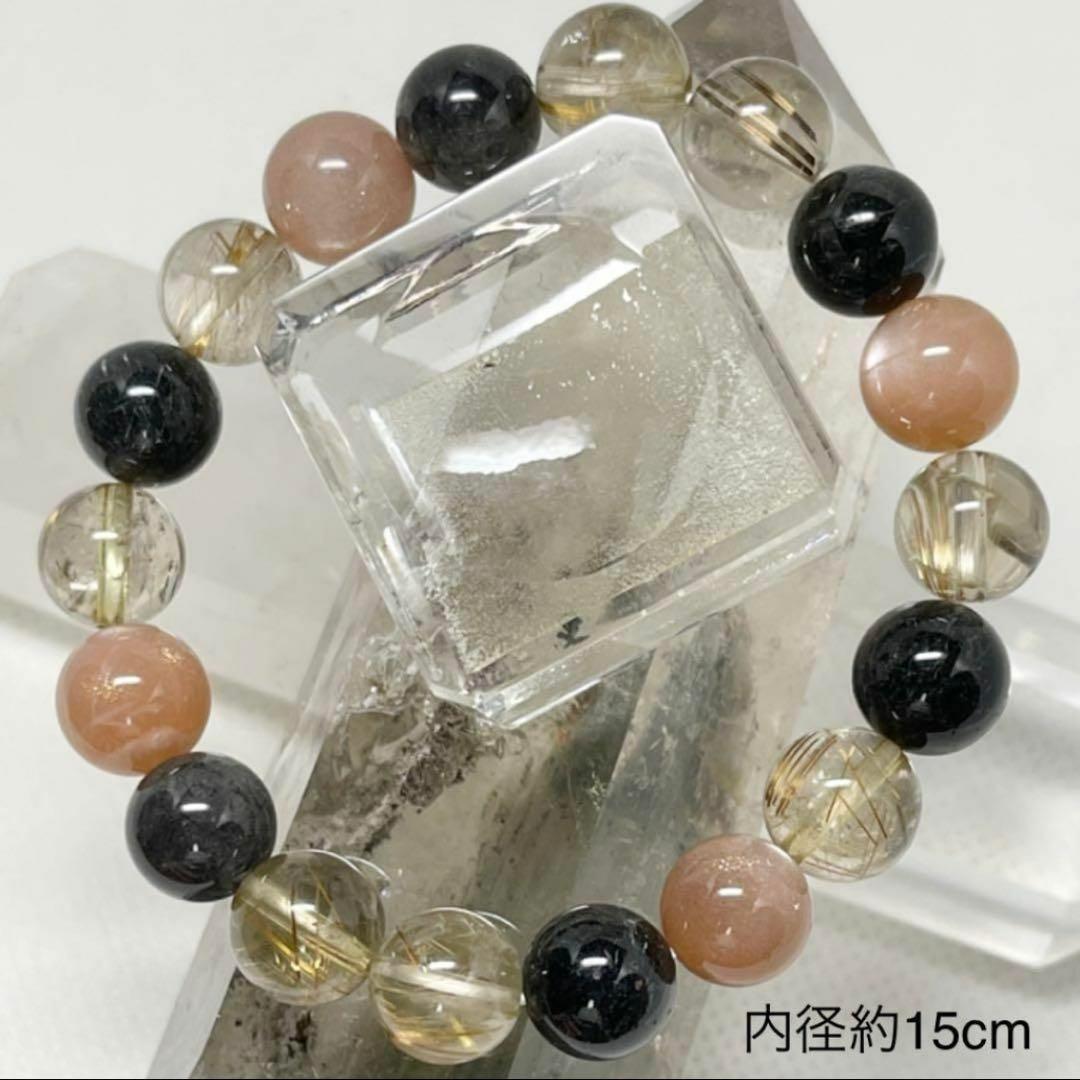 ルチルクオーツ　サンストーン　パワーストーンブレスレット　内径約15cm