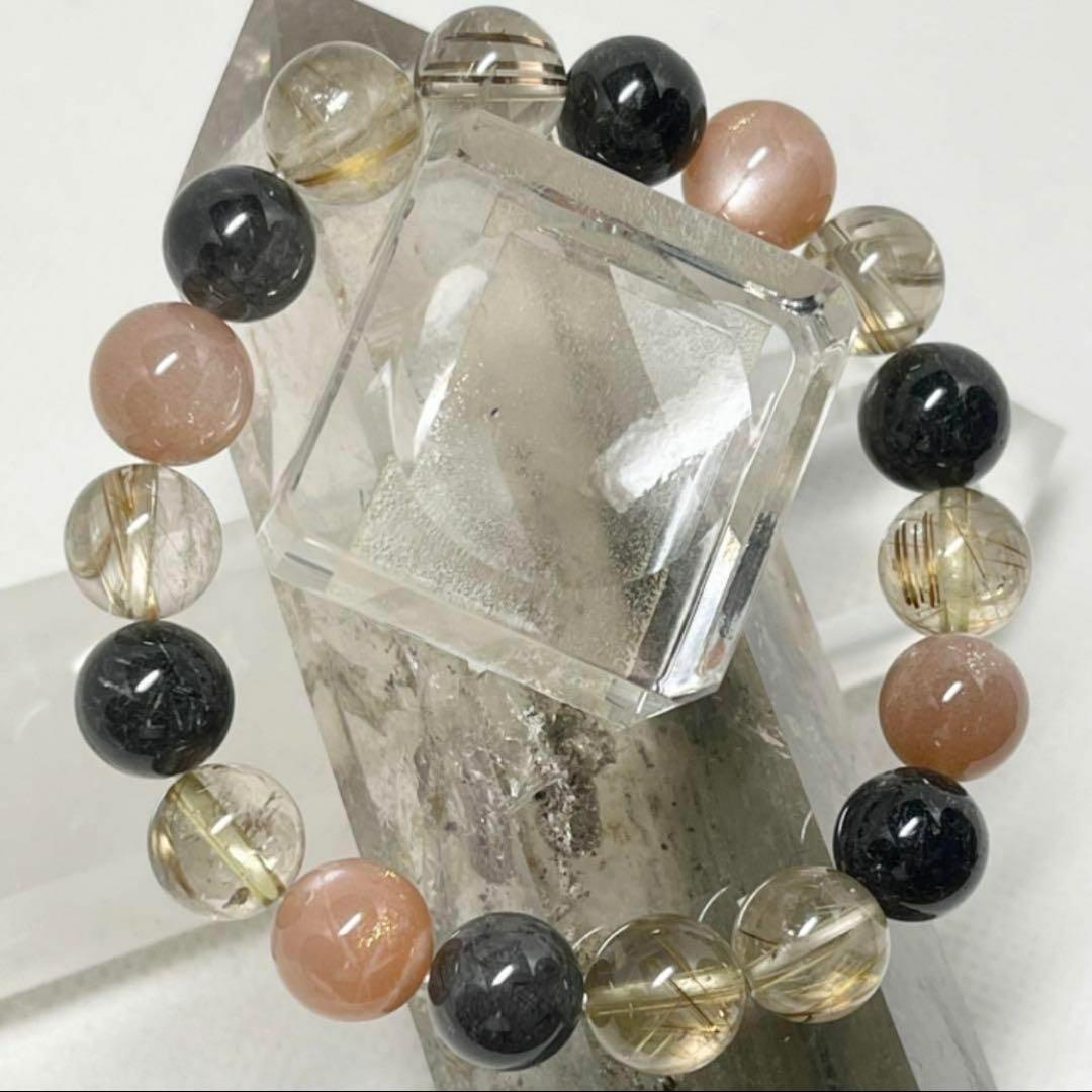 ルチルクオーツ　サンストーン　パワーストーンブレスレット　内径約15cm