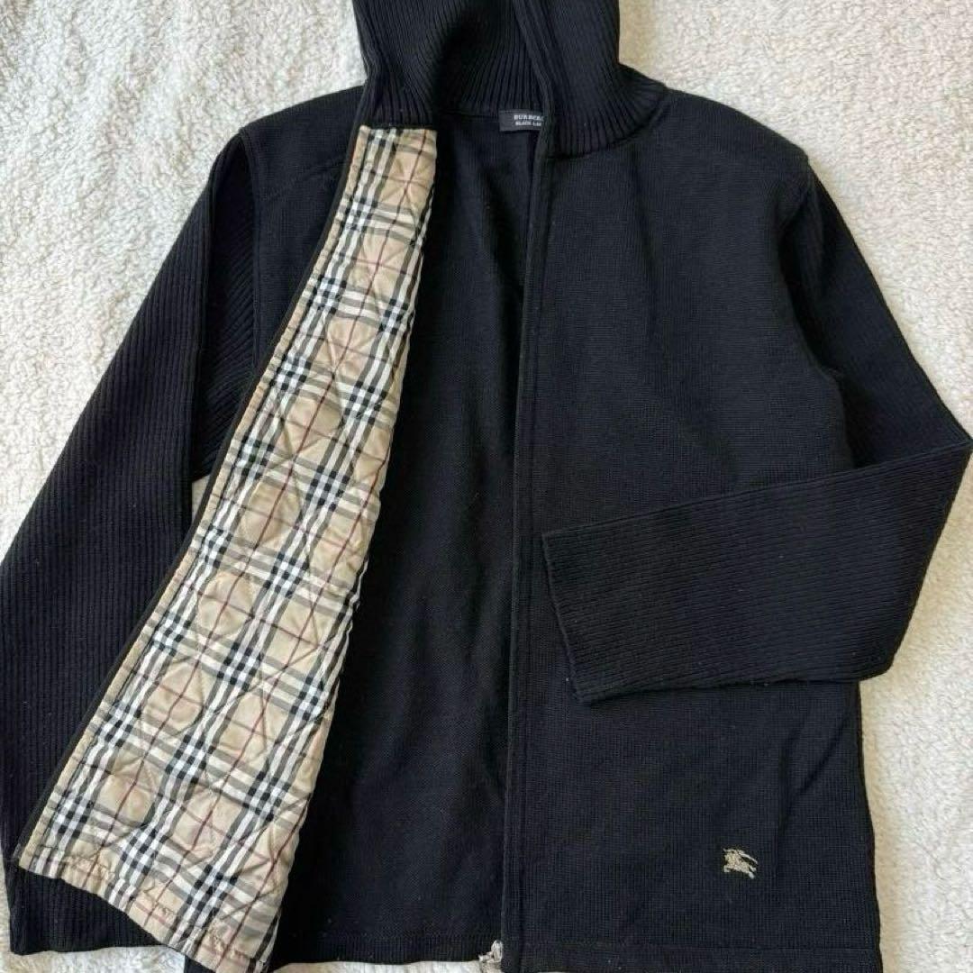 美品 バーバリー ドライバーズニット ノバチェック 中綿 ホースロゴ 黒