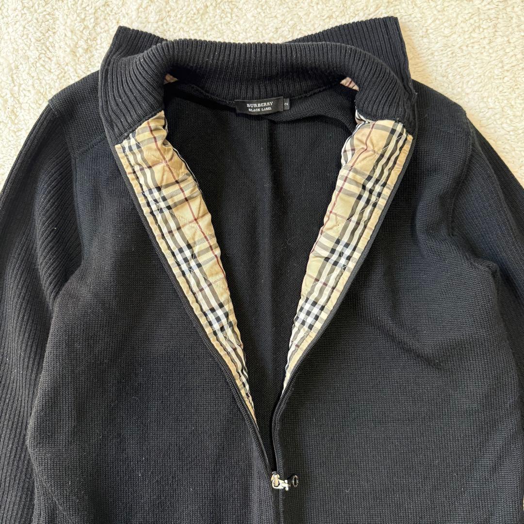 美品 バーバリー ドライバーズニット ノバチェック 中綿 ホースロゴ 黒
