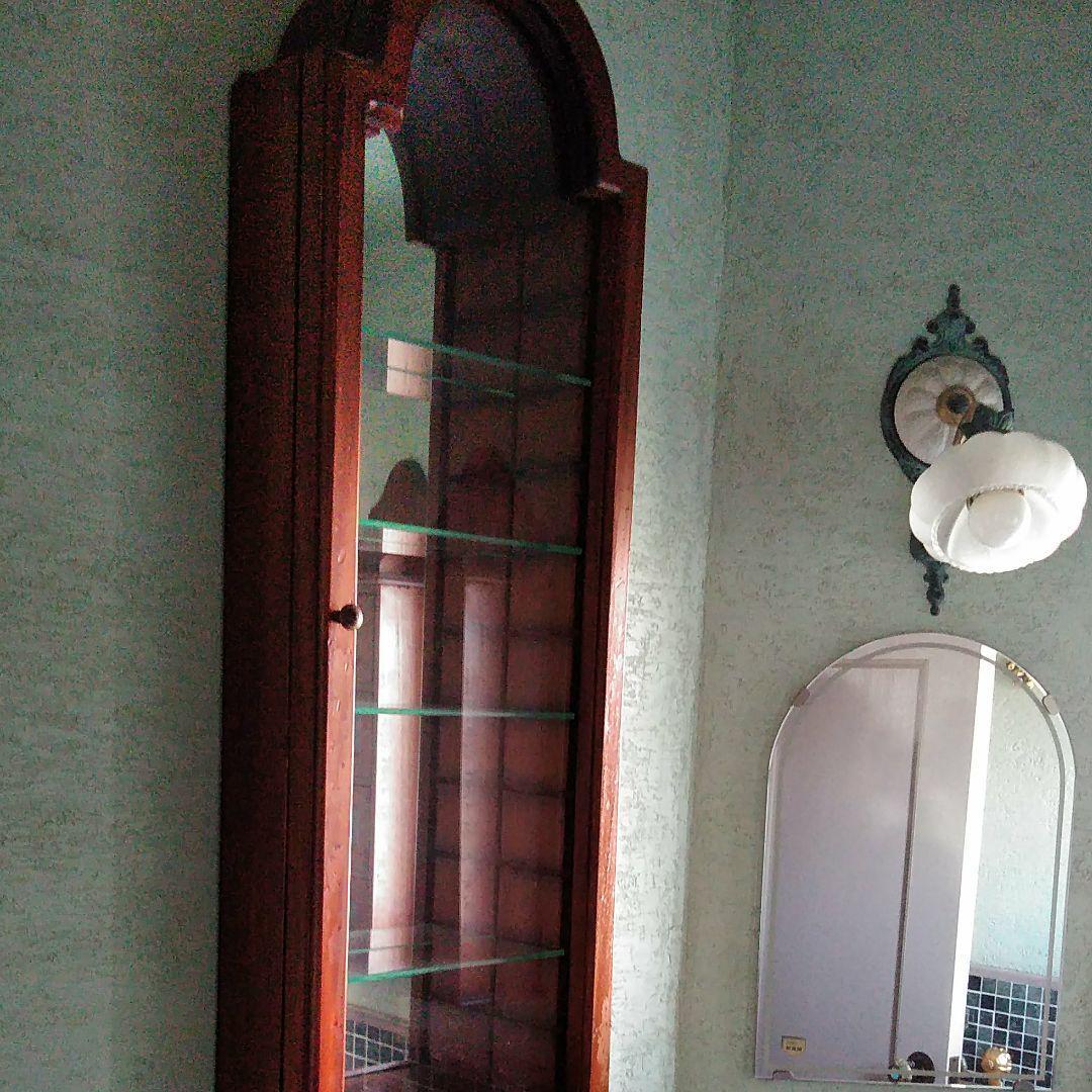 アンティーク　壁付け飾り棚　収納棚　ウォールキャビネット　ミラー付き