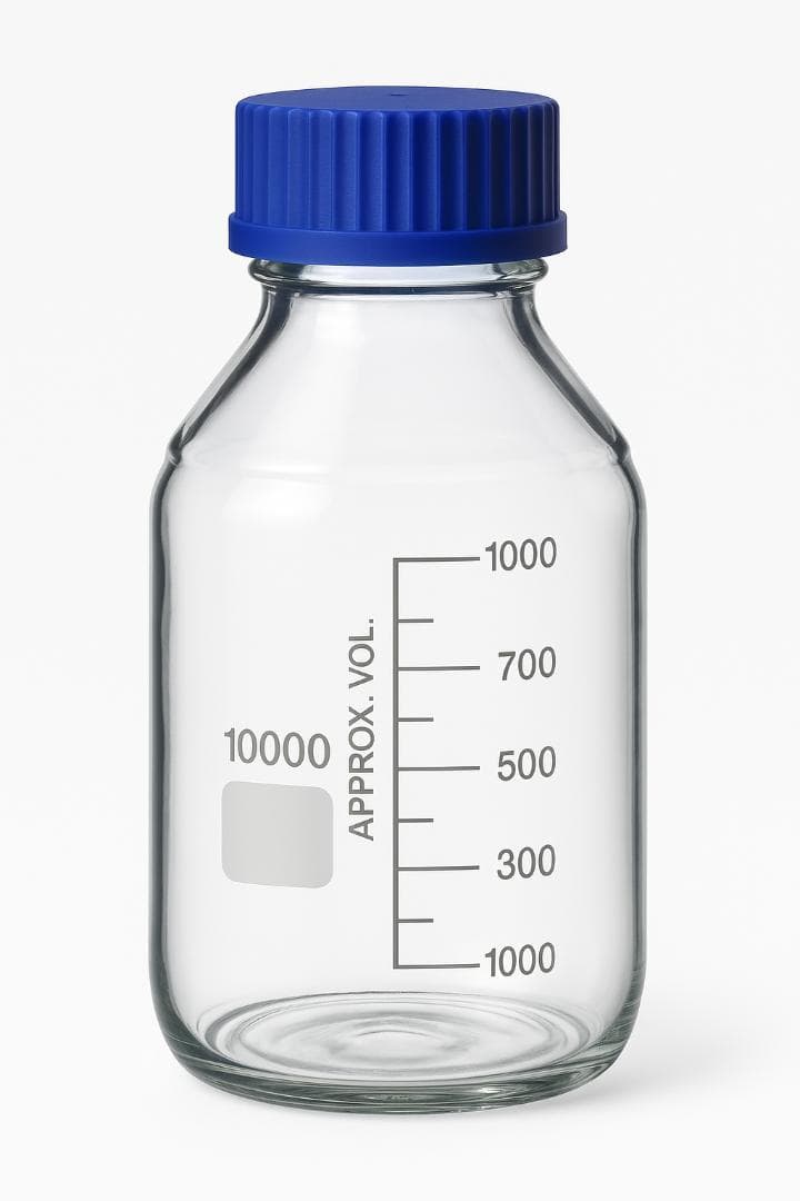 1000ml 目盛り耐熱ガラス瓶 青いキャップ 目盛り付き　10個セット