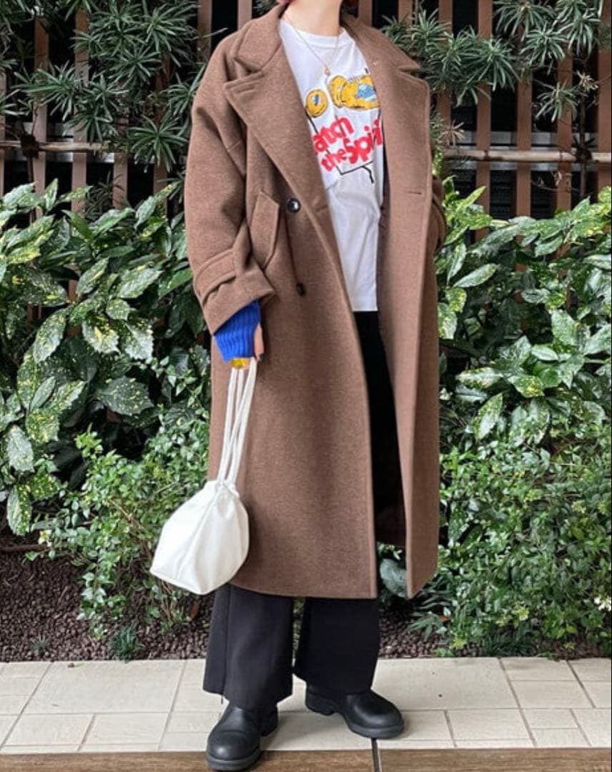 レイビームス　ブラウン ダブルボタン ロングコート