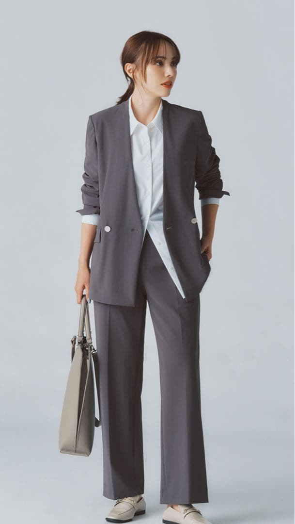 PLST ノーカラージャケット、ワイドパンツ上下2点セット