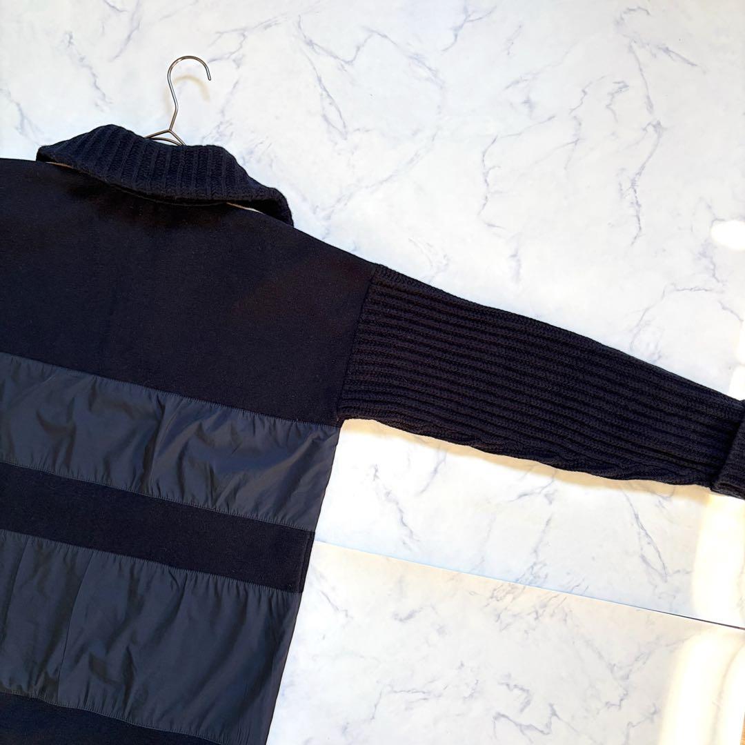 CIVIDINI イタリア製 ニット異素材コート ダブルジップ 紺 Lサイズ