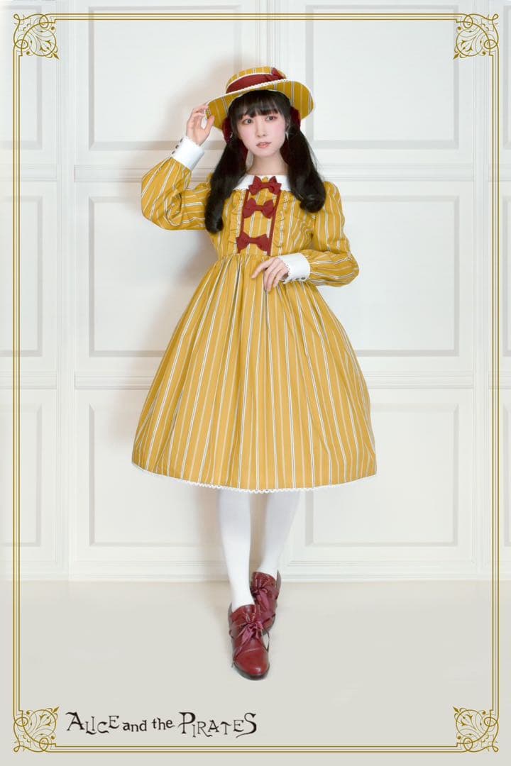 チュロスストライプ　ワンピース　ハット