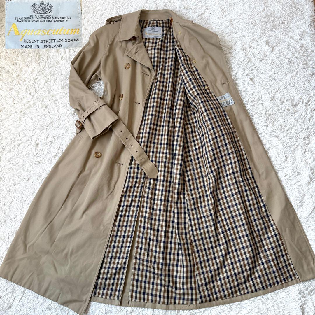 アクアスキュータム ダブル ロング丈 AQUA5トレンチコート 裏地チェック L