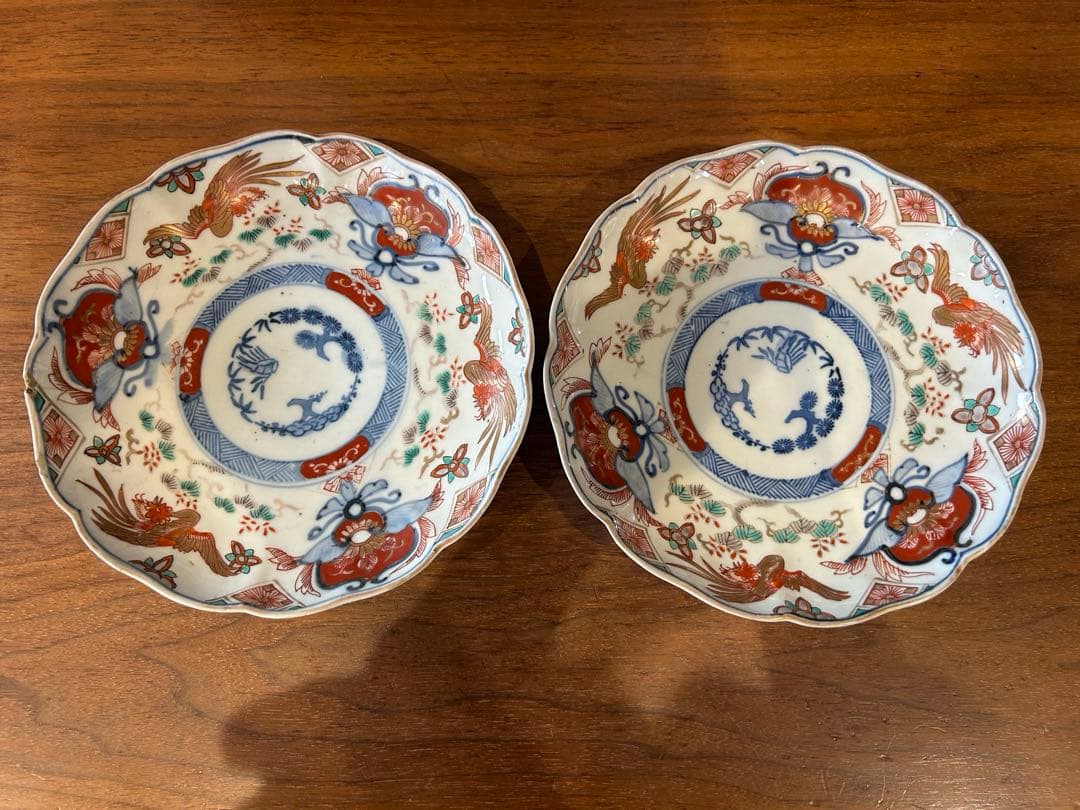 花鳥風月 波型皿 2枚セット　古伊万里