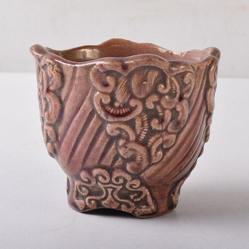 中国　紫交趾　花口酒盃　時代箱　C　R8473