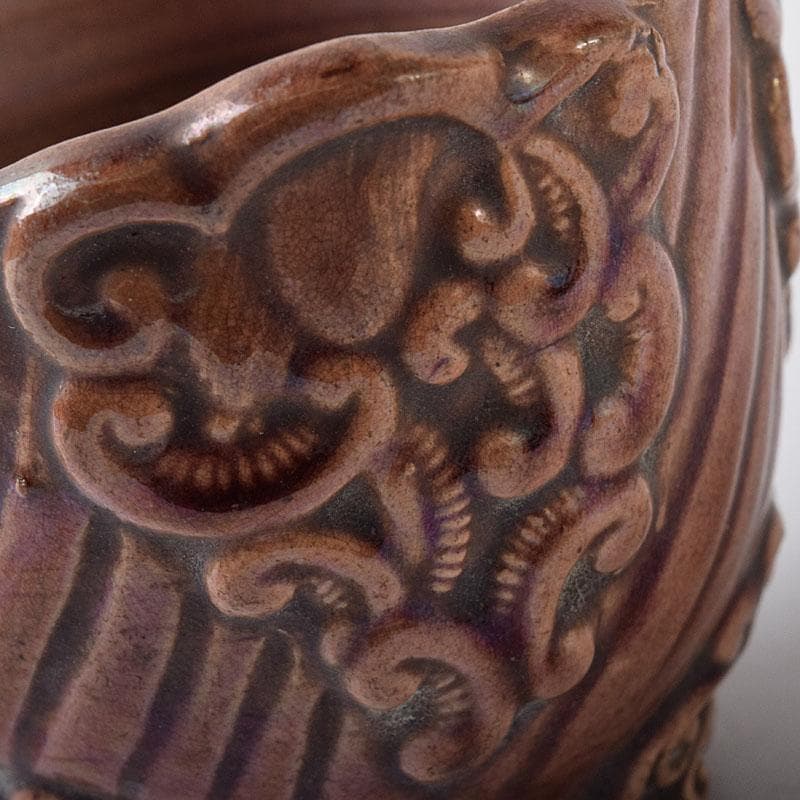 中国　紫交趾　花口酒盃　時代箱　C　R8473