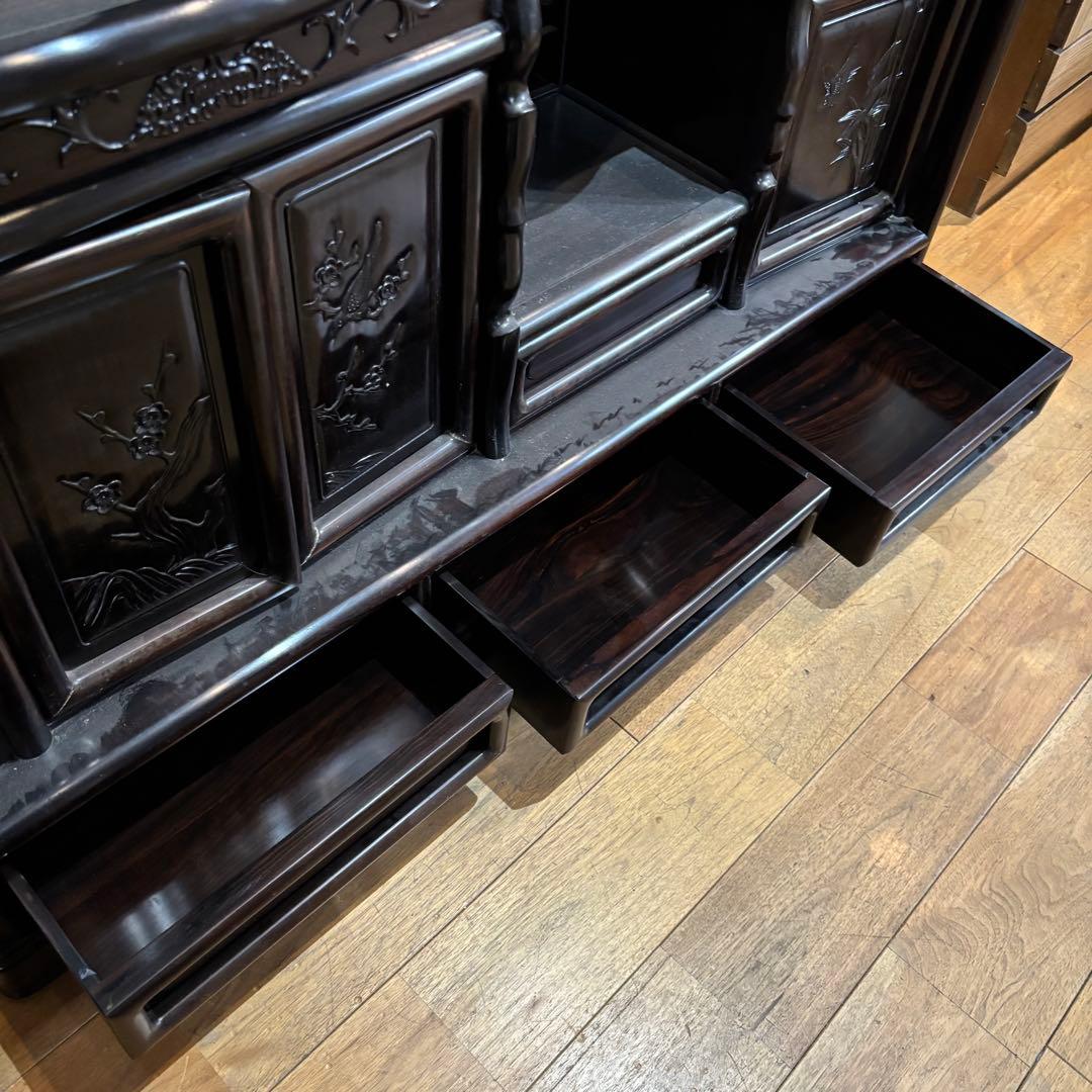 引取限定 黒檀 ? 唐木家具 ? 飾り棚 違い棚 和家具 古民具 透かし彫り