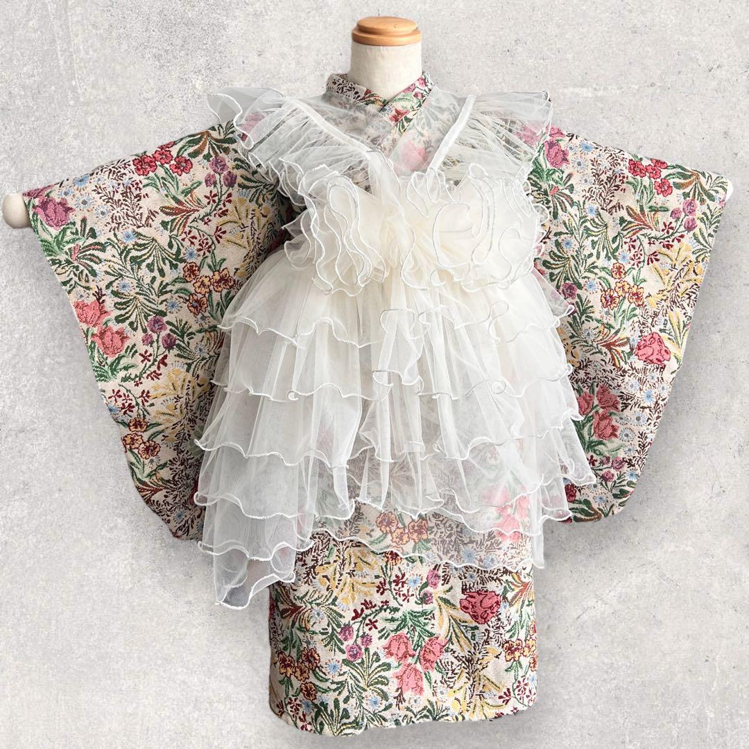 【再販】七五三 着物 ハンドメイド ゴブラン生地　女の子 被布 被布ドレス