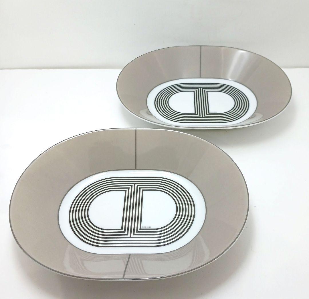 Y2061-1 エルメス ラリー24 オーバル プレート グレー 2枚セット