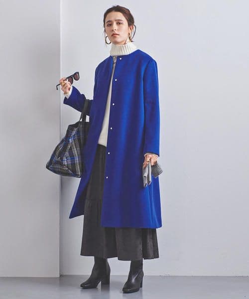 UBCB ノーカラー ベルスリーブ コート　36　カシミア混