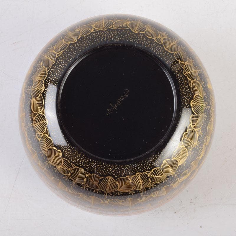 茶道具　輪島塗　前志芸男作　沈金桐紋様　棗　共布共箱　M　8632