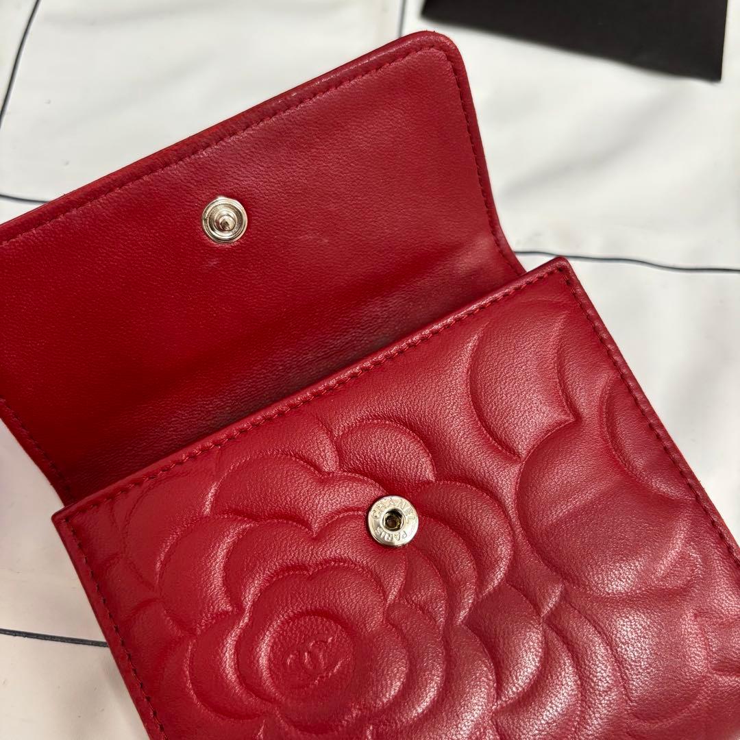 専用　【汚れあり】シャネル　折りたたみ財布　カメリア　赤