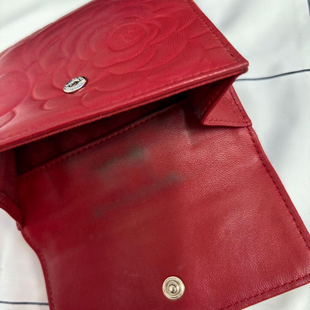 専用　【汚れあり】シャネル　折りたたみ財布　カメリア　赤