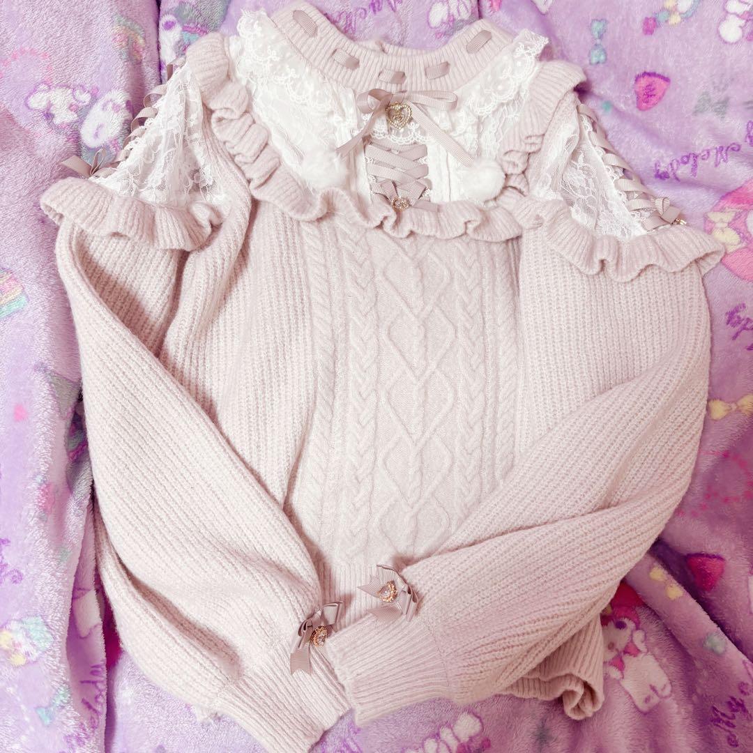 リズリサ　スピンドルポンポンニットトップス　ピンク