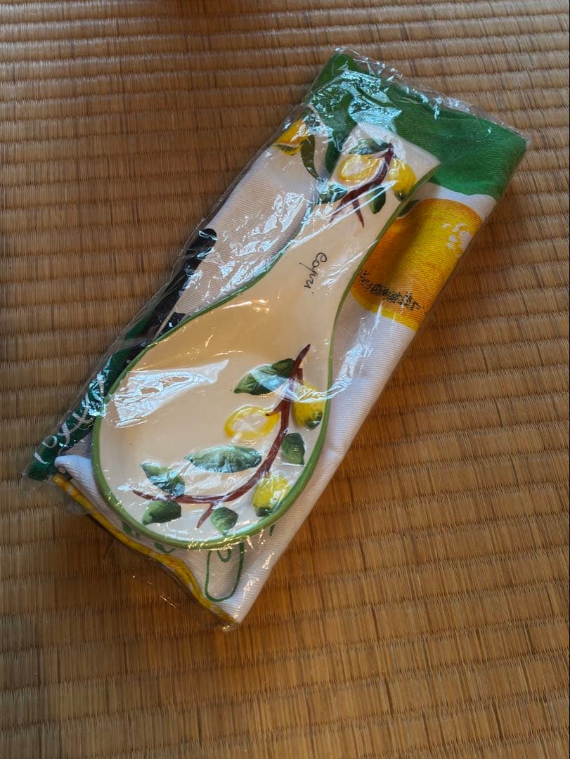 イタリア　カプリ島　陶器スプーンとテーブルクロスセット