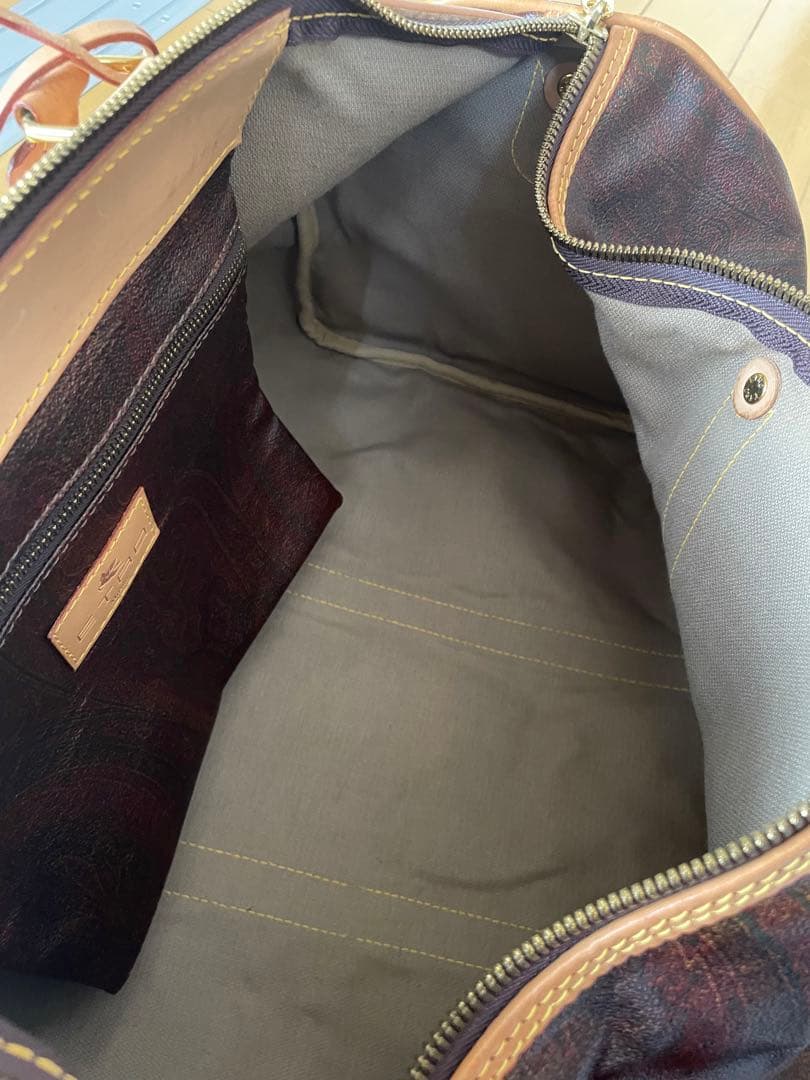 ETRO エトロ ボストンバッグ ハンドバック レザー ペイズリー柄 ブラウン