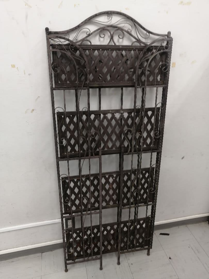 アイアン製オープンシェルフ 4段 メタル ダークグレー 花台 店舗什器 W61