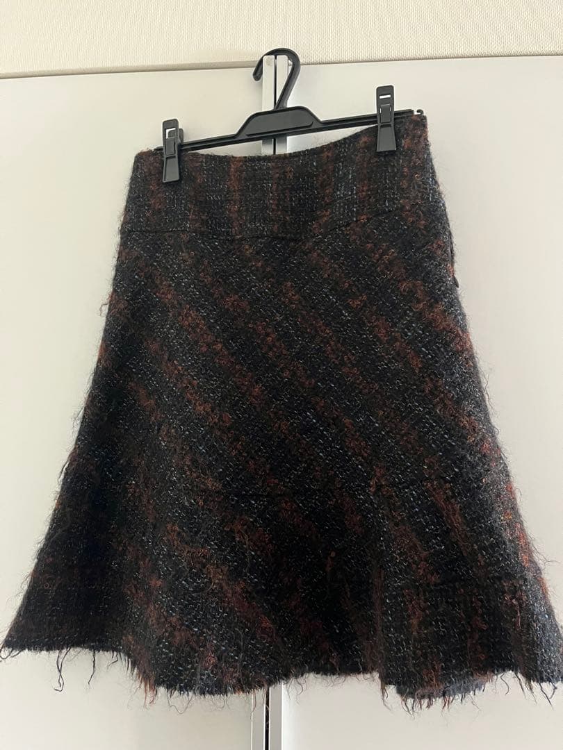 ジュンヤワタナベ　コムデギャルソン　黒×茶×青　ツイード　フレアスカート