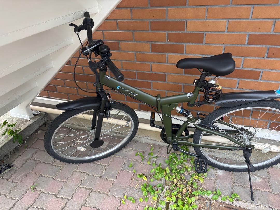 (武蔵小杉ー綱島駅間引き取り価格) 折りたたみ自転車 オリーブグリーン