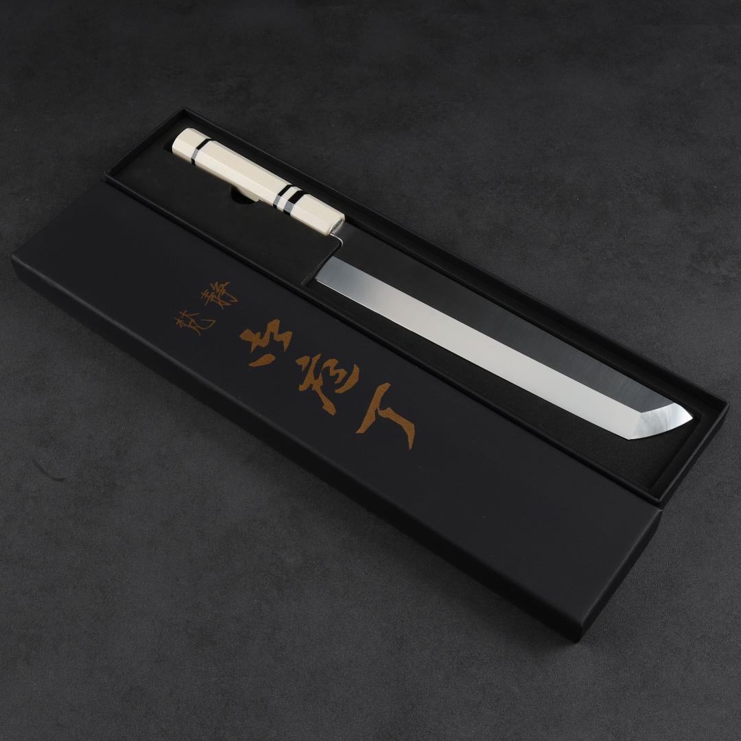 6504 骨切り 鱧切り 9寸 本刃付け 刺身包丁 人工象牙黒三本巻八角柄