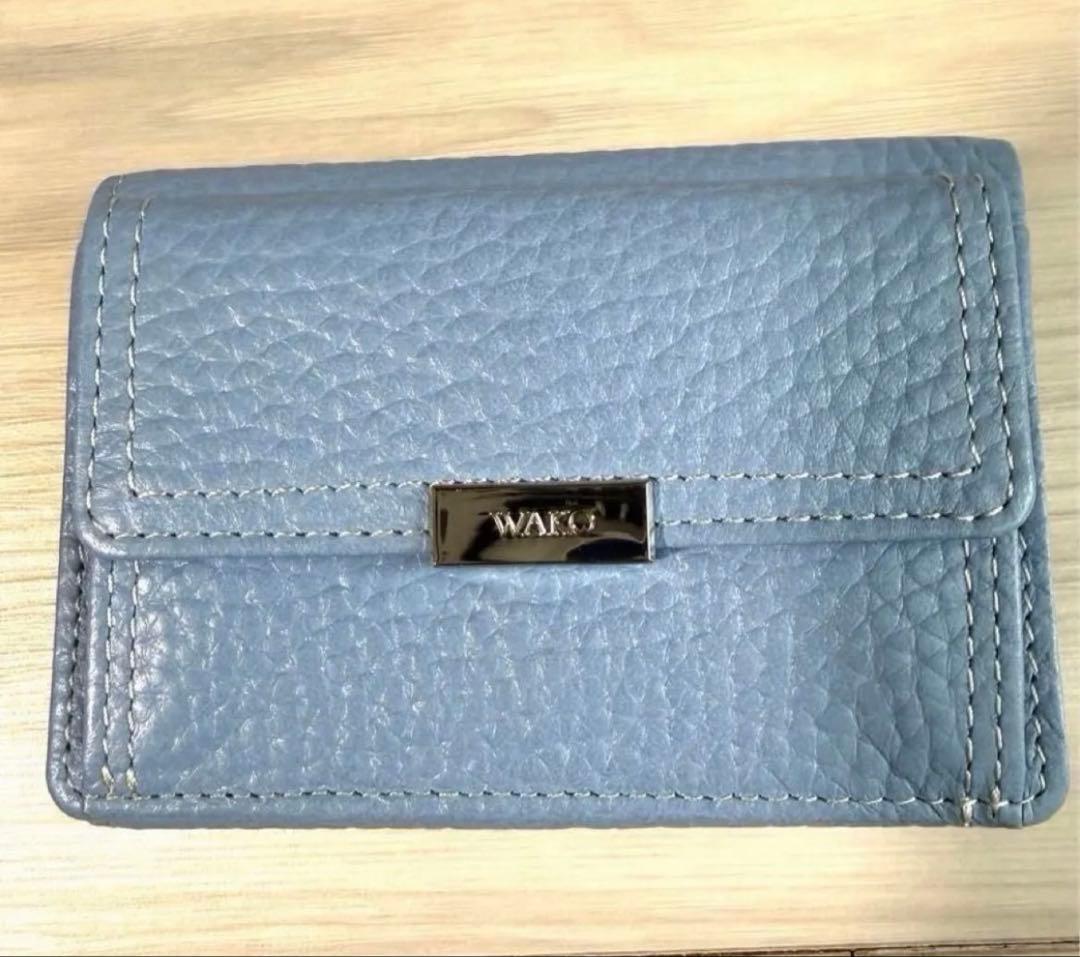 【未使用品】WAKO 銀座和光　レザー　三つ折りミニ財布　ライトブルー