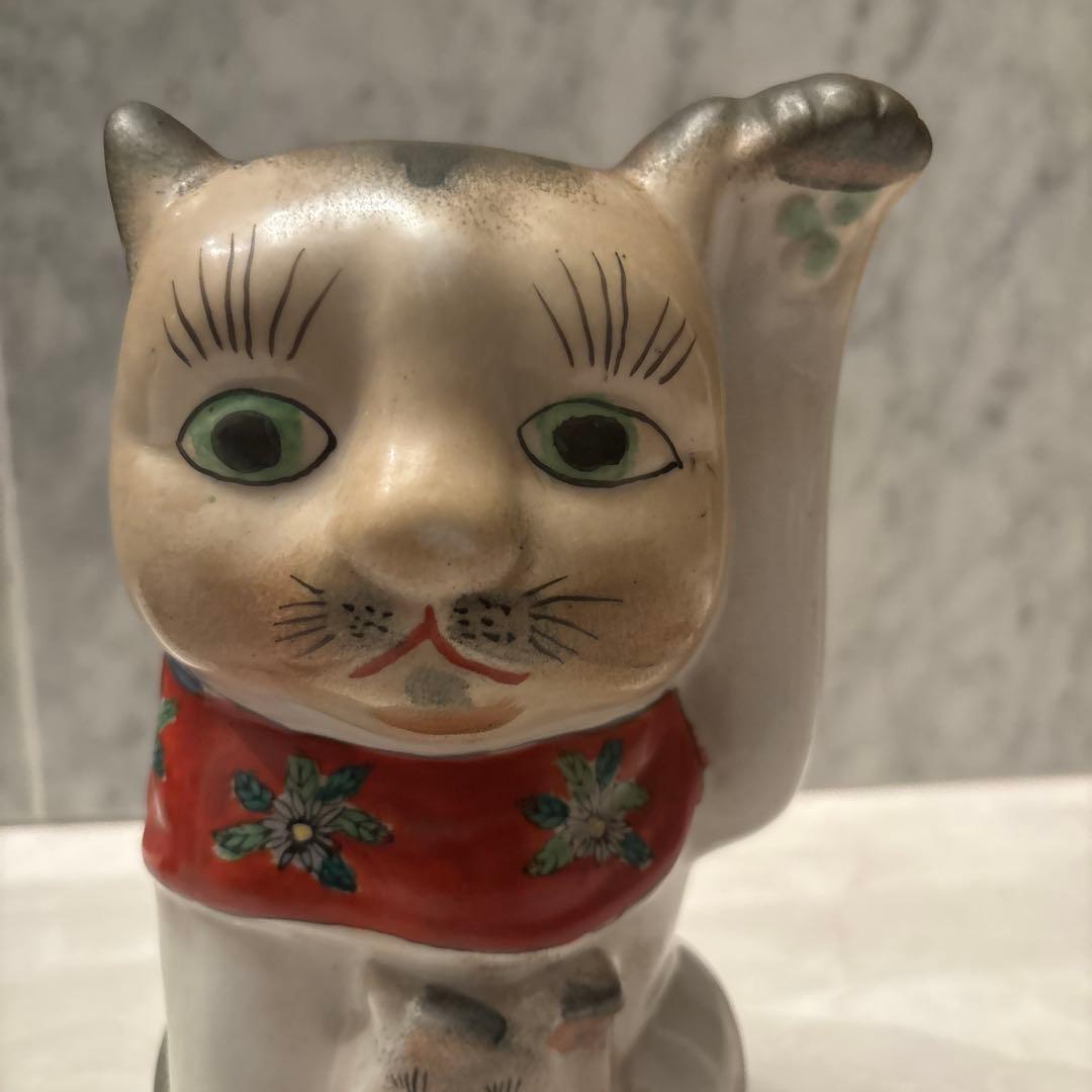 アンティーク伊万里　インパクトのあるお顔が忘れられなき親子の招き猫